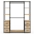 ID MARKET - Dressing double penderie + double colonne L. 140 cm UTAH avec 6 étagères et 6 bacs en tissu bois et noir - vignette