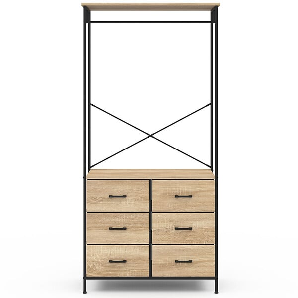 ID MARKET - Dressing penderie L. 80 cm UTAH avec 6 bacs en tissu bois et noir - large