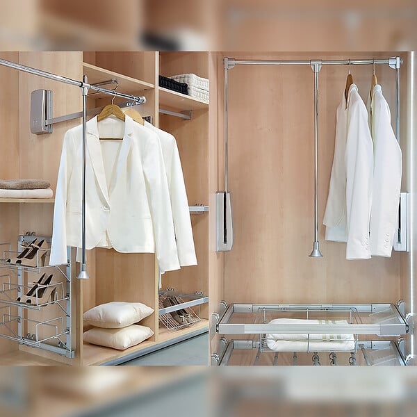 EMUCA - Penderie rabattable pour armoire Hang, 600 - 830, Chromé, Acier et Plastique. - large