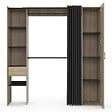 ID MARKET - Dressing extensible MERYL 145/170 x 50 x 180 cm hêtre avec étagères + double penderie + miroir + rideau noir - vignette