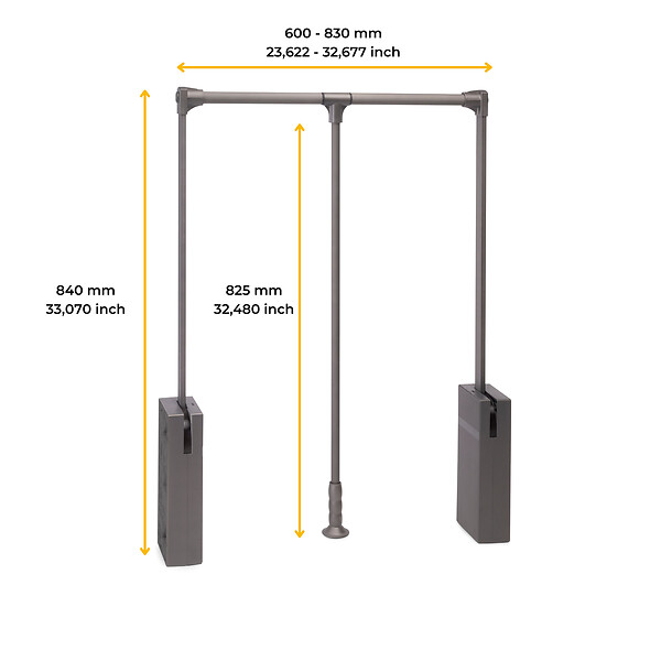 EMUCA - Penderie rabattable pour armoire Sway, 600 - 830mm,  Acier, Aluminium et Plastique, Peint en titane - large