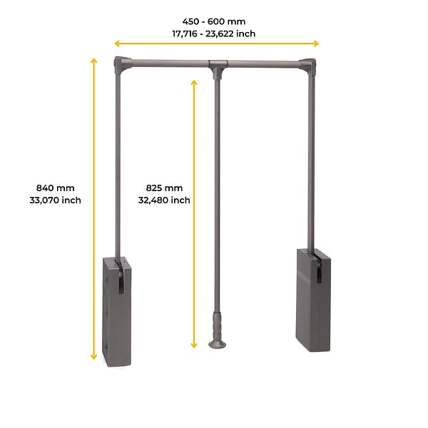 EMUCA - Penderie rabattable pour armoire Sway, 450 - 600mm,  Acier, Aluminium et Plastique, Peint en titane - large