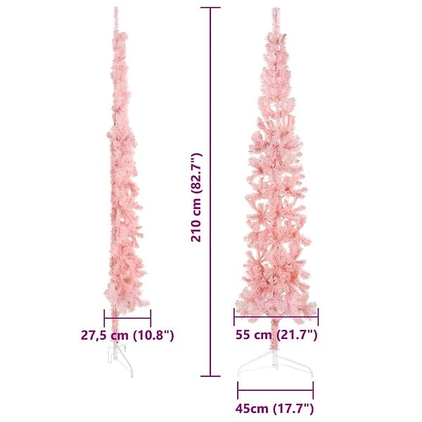 VIDAXL - vidaXL Demi sapin de Noël artificiel mince avec support Rose 210 cm - large