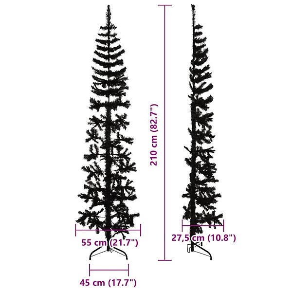 VIDAXL - vidaXL Demi sapin de Noël artificiel mince avec support Noir 210 cm - large