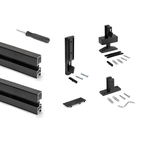 EMUCA - Lot de 2 cadres Zero avec quincaillerie et profilés pour montage au sol et au mur avec niveleur rectangulaire, Aluminium et Zamak, Noir texturé - large