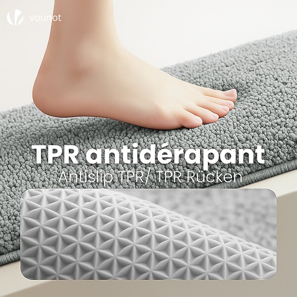 VOUNOT - Tapis de Bain Antidérapant microfibre 50x80cm gris - large