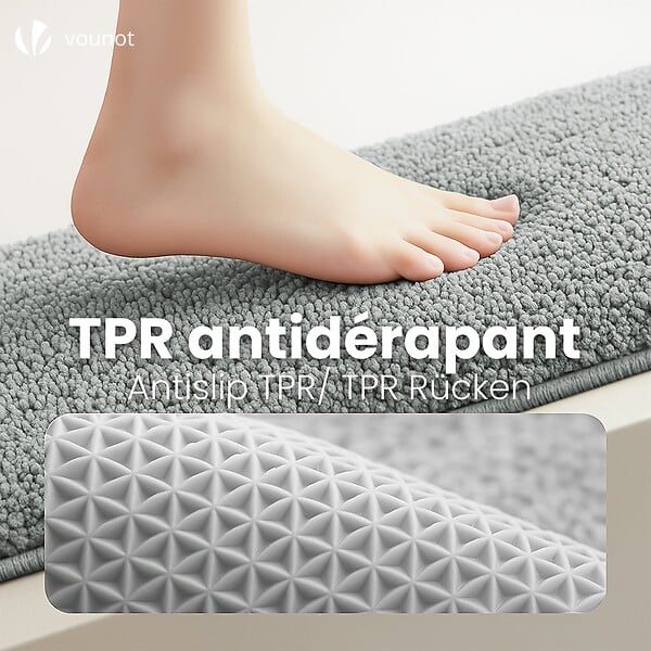VOUNOT - Lot de 2 Tapis de Bain Antidérapant microfibre 40x60cm gris - large