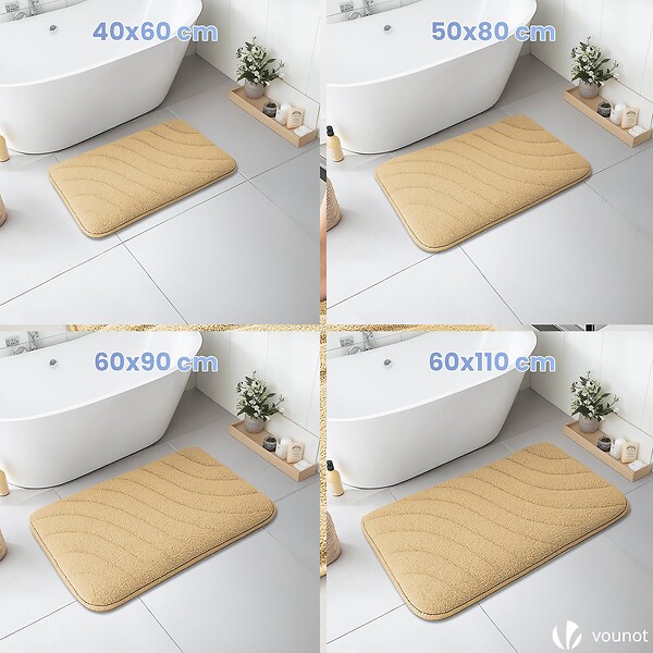 VOUNOT - Lot de 2 Tapis de Bain Antidérapant microfibre motif ondulé 50x80cm beige - large