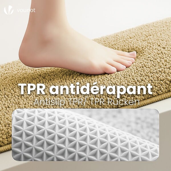 VOUNOT - Tapis de Bain Antidérapant microfibre 40x60cm beige - large
