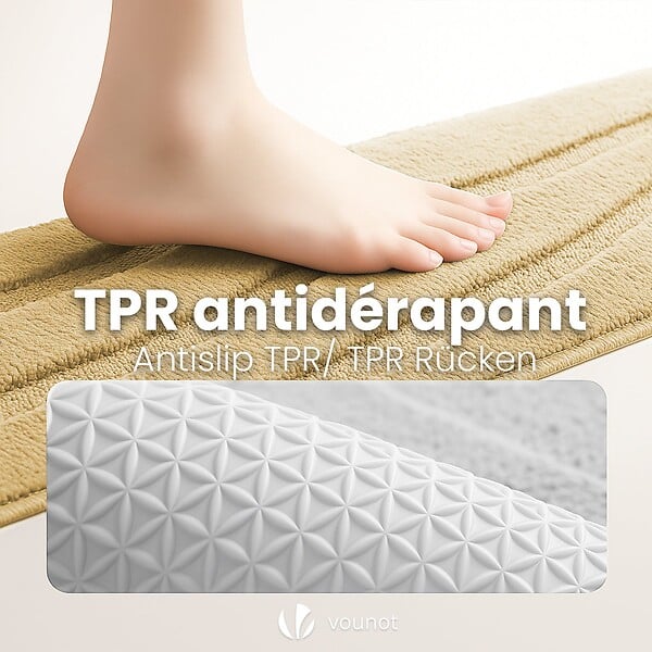 VOUNOT - Tapis de Bain Antidérapant microfibre motif ondulé 40x60cm beige - large