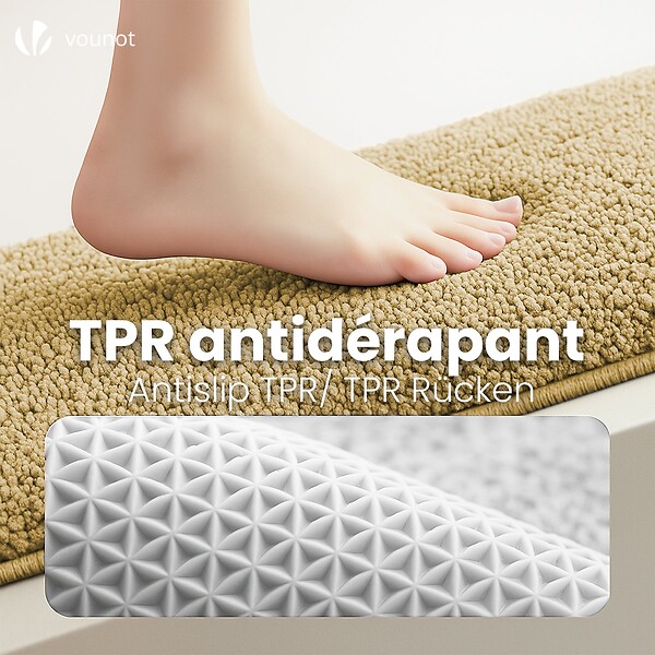 VOUNOT - Tapis de Bain Antidérapant microfibre 50x80cm beige - large