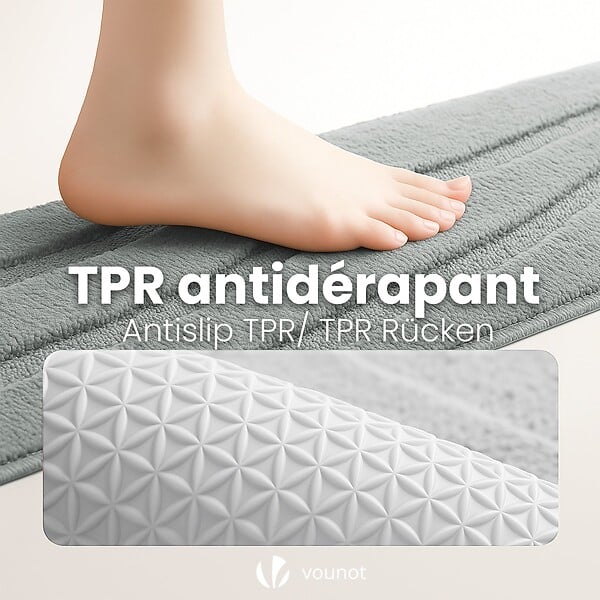 VOUNOT - Tapis de Bain Antidérapant microfibre motif ondulé 40x60cm gris - large