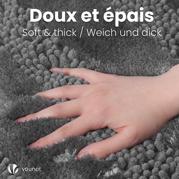 VOUNOT - Lot de 2 Tapis de Bain Antidérapant chenille microfibre 40x60cm gris - large
