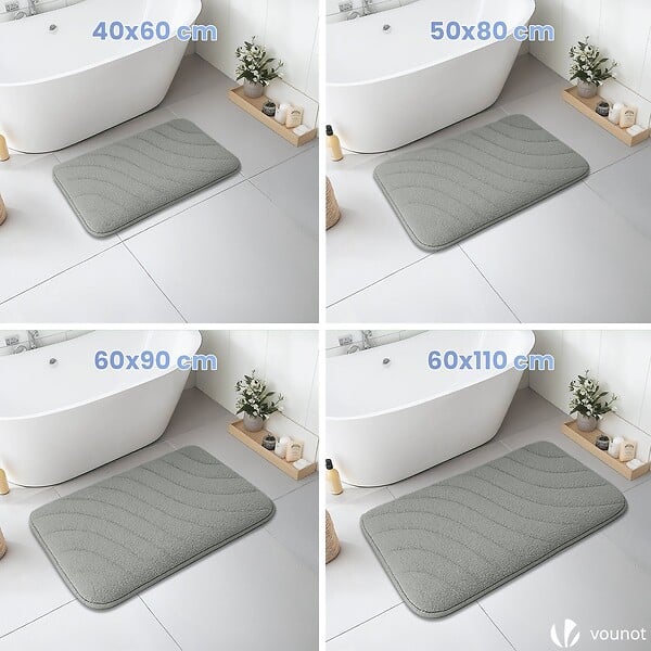 VOUNOT - Lot de 2 Tapis de Bain Antidérapant microfibre motif ondulé 60x90cm gris - large