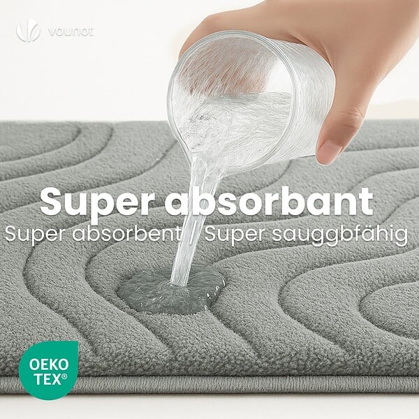 VOUNOT - Lot de 2 Tapis de Bain Antidérapant microfibre motif ondulé 60x90cm gris - large
