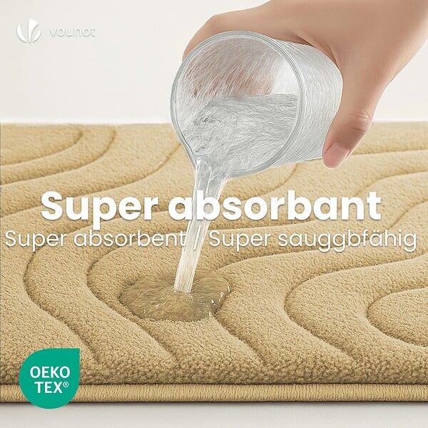 VOUNOT - Tapis de Bain Antidérapant microfibre motif ondulé 60x90cm beige - large