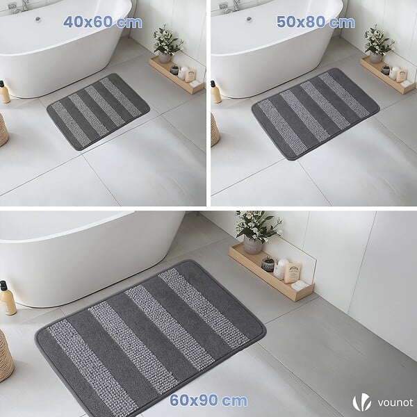 VOUNOT - Lot de 2 Tapis de Bain Antidérapant chenille microfibre 60x90cm gris - large