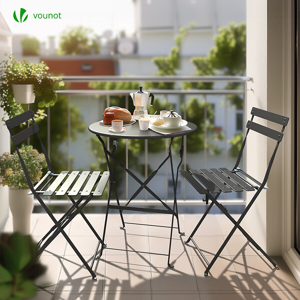 VOUNOT - Ensemble bistro extérieur 1 table 2 chaises acier gris - large