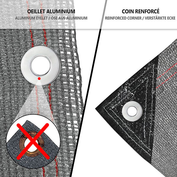 VOUNOT - Brise vue occultant en HDPE 230g/m² 1.8x20m avec attaches de fixation gris - large