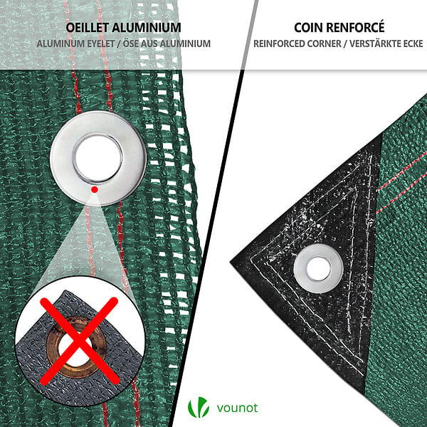 VOUNOT - Brise vue occultant en HDPE 230g/m² 1x20m avec attaches de fixation vert - large