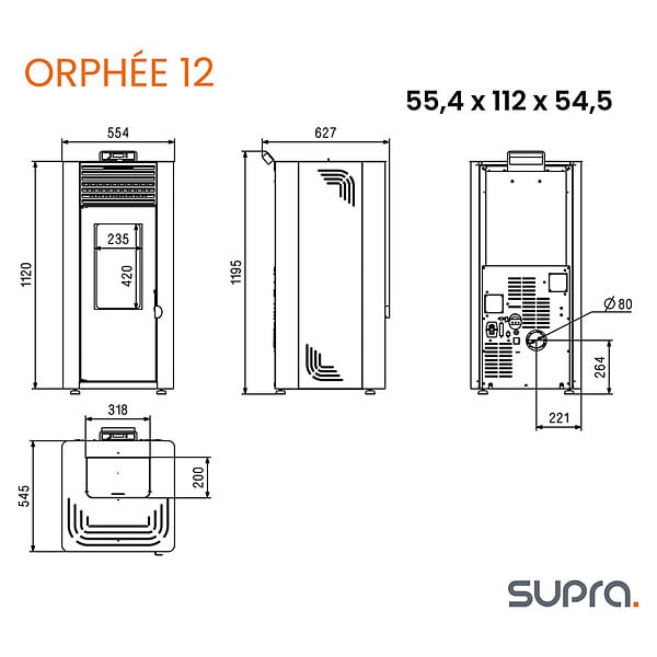 SUPRA - poêle à granulés de bois 11.9kw noir - orphee 12 noir - large
