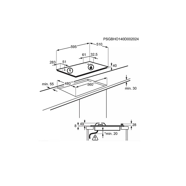 ELECTROLUX - Table De Cuisson Gaz 60cm 4 Feux 7700w Noir - KGS6424W - large