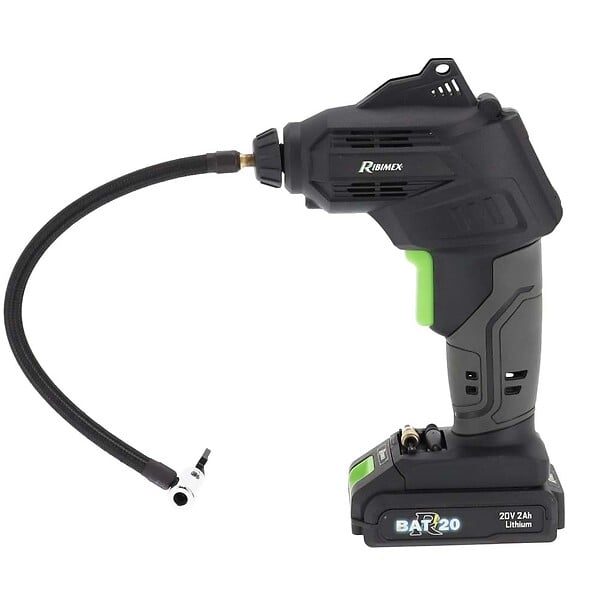 RIBIMEX - Compresseur r-bat20 batterie 20 Volts 2amp avec embouts - large