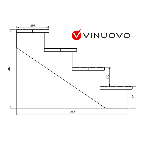 VINUOVO - BERLIN Escalier extérieur bois 4 marches H 71cm L-80cm - avec contre marche - large