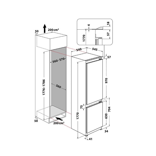 WHIRLPOOL - réfigérateur combiné intégrable à glissières 268l statique - WHC18D021A1SFFR - large