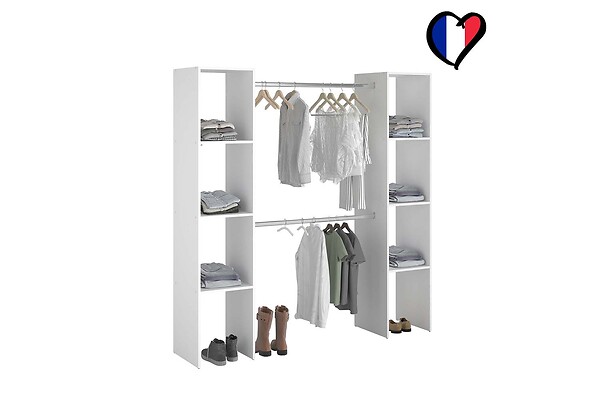 CONCEPT USINE - Dressing blanc 6 étagères, 2 penderies 180 x 40 x 180 cm ELYSEE - large