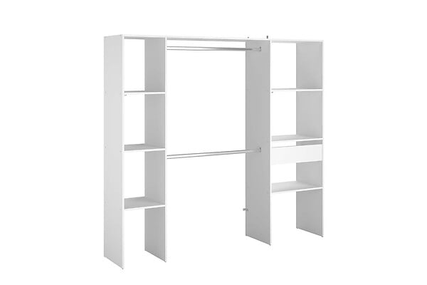CONCEPT USINE - Dressing blanc 6 étagères, 1 tiroir, 2 penderies 198 x 40 x 180 cm ELYSEE - large
