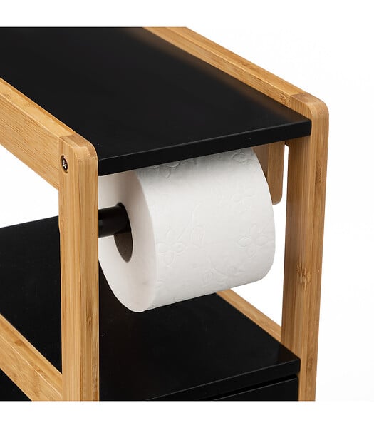 5 FIVE SIMPLY SMART - Meuble Réserve et Dérouleur de Papier WC en Bambou et Bois Blanc H 80 cm - large