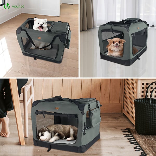 VOUNOT - Sac transport pliable chien chat caisse cage portable 60x44x44cm gris - large