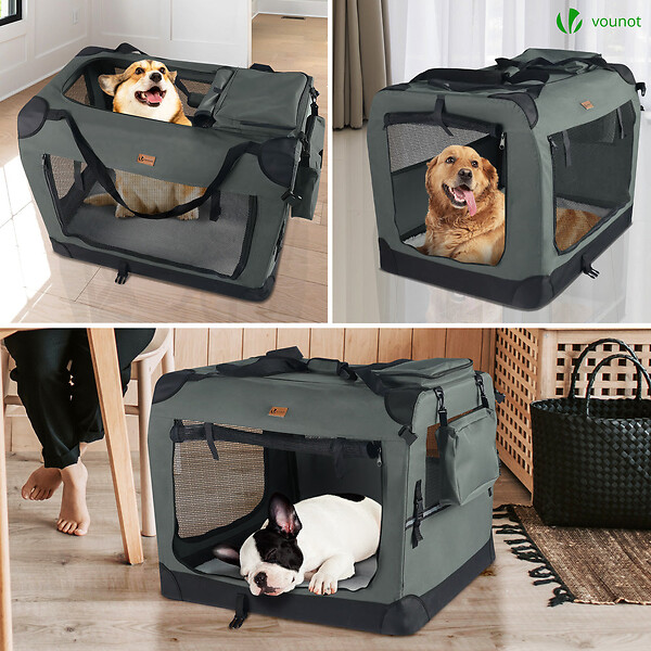 VOUNOT - Sac transport pliable chien chat caisse cage portable 82x60x60cm gris - large