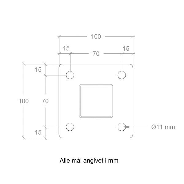 PLUS A/S - Poteau acier carré avec base : 4.5x4.5x132cm incl. 1 cache-poteau - large