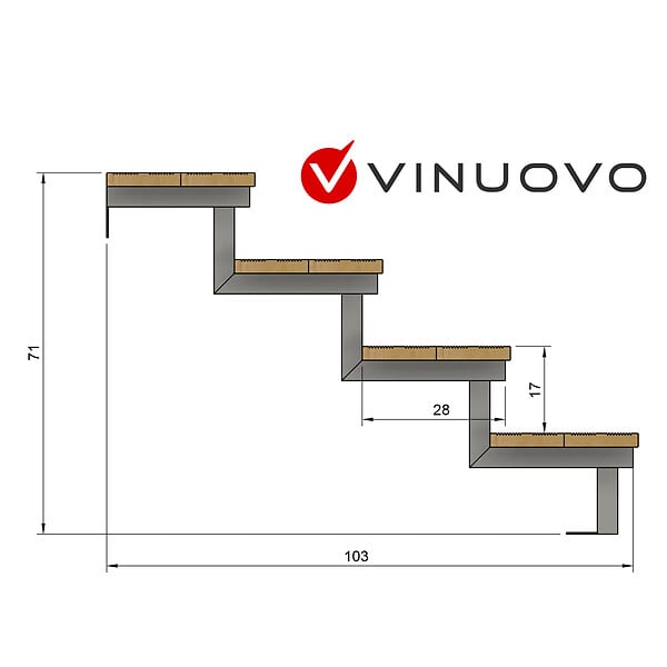 VINUOVO - Escalier OSLO métal et pin - H 71cm -4 marches -largeur 140cm -- sans contre marches - large