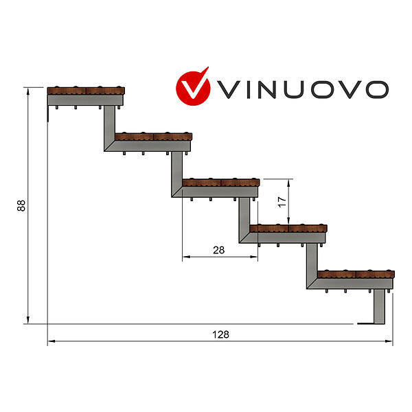 VINUOVO - Escalier en acier BALI, 5 marches en bois exotique Bangkirai, Hauteur 88 cm - L 140 cm - large