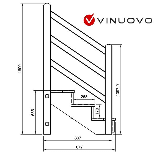 VINUOVO - Escalier extérieur VENEZIA Rambarde des 2 côtés - 3 marches H54cm L-160cm sans contremarche - large