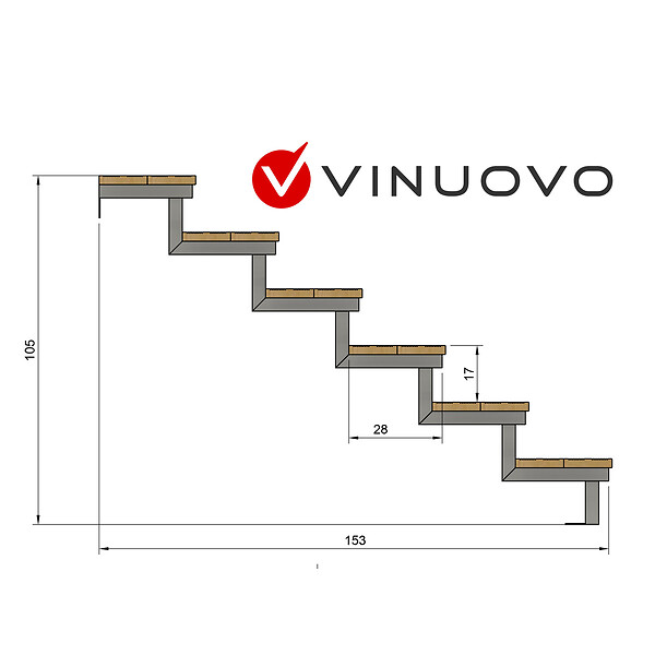 VINUOVO - Escalier OSLO métal et pin - H 105cm -6 marches -largeur 60cm -- sans contre marches - large