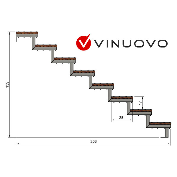 VINUOVO - Escalier en acier BALI, 8 marches en bois exotique Bangkirai, Hauteur 139 cm - L 120 cm - large