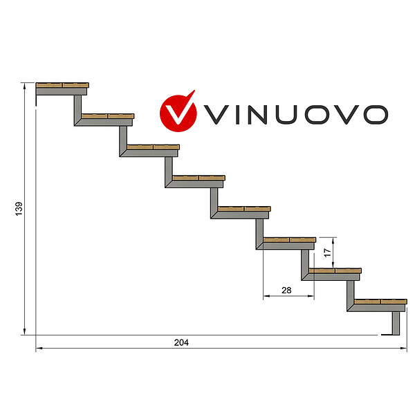 VINUOVO - Escalier OSLO métal et pin - H 139cm -8 marches -largeur 60cm -- sans contre marches - large