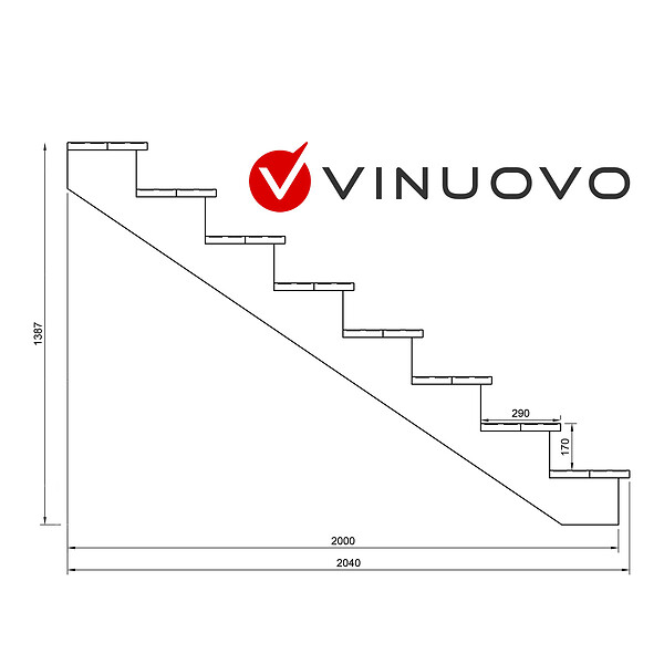 VINUOVO - BERLIN Escalier extérieur bois 8 marches H 139cm L-120cm - avec contre marche - large