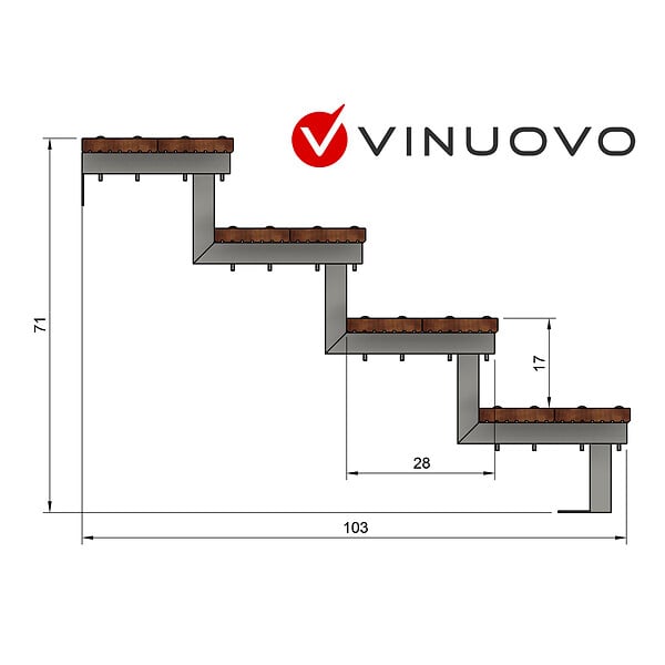 VINUOVO - Escalier en acier BALI, 4 marches en bois exotique Bangkirai, Hauteur 71 cm - L 80 cm - large