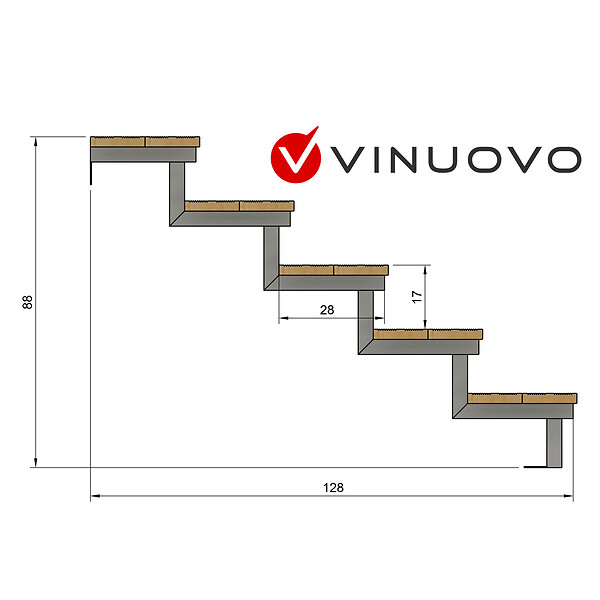 VINUOVO - Escalier OSLO métal et pin - H 88cm -5 marches -largeur 80cm -- sans contre marches - large