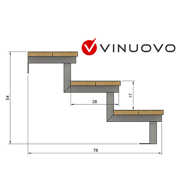 VINUOVO - Escalier OSLO métal et pin - H54cm - 3 marches -largeur 160cm -- sans contre marches - large