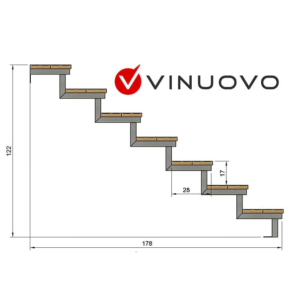 VINUOVO - Escalier OSLO métal et pin - H 122cm -7 marches -largeur 60cm -- sans contre marches - large