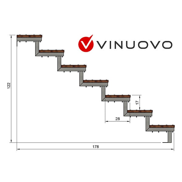 VINUOVO - Escalier en acier BALI, 7 marches en bois exotique Bangkirai, Hauteur 122 cm - L 80 cm - large