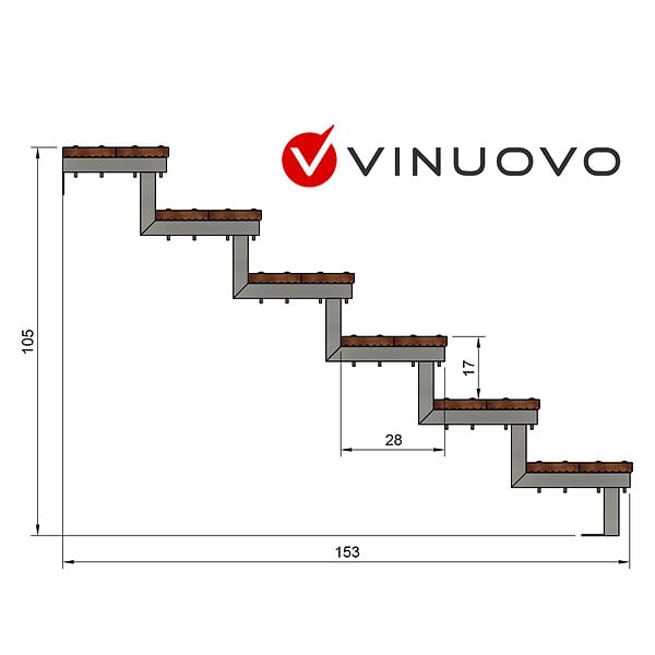 VINUOVO - Escalier en acier BALI, 6 marches en bois exotique Bangkirai, Hauteur 105 cm - L 100 cm - large