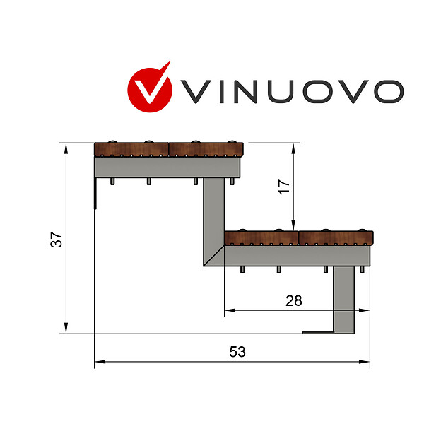 VINUOVO - Escalier en acier BALI, 2 marches en bois exotique Bangkirai, Hauteur 37 cm - L 100 cm - large