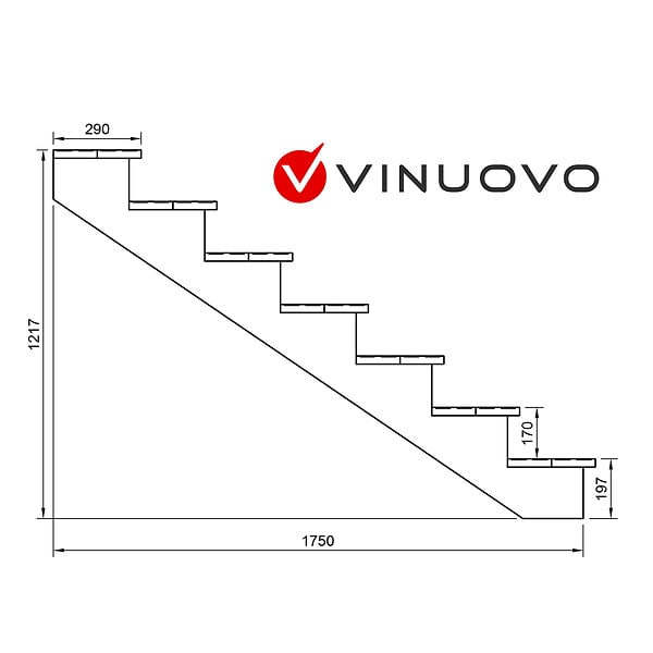 VINUOVO - BERLIN Escalier extérieur bois 7 marches H 122cm L-140cm - avec contre marche - large